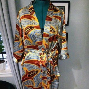 Nkeoma Printed Satin-Style Multicolored Robe OS NEW